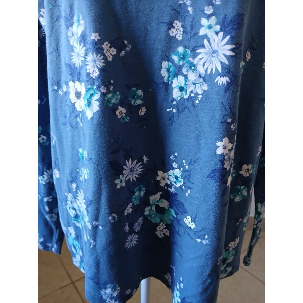 Croft & Barrow Women Size XL Blue Floralโ Mock Neck Long Sleeve Cotton Pullover - Picture 8 of 15